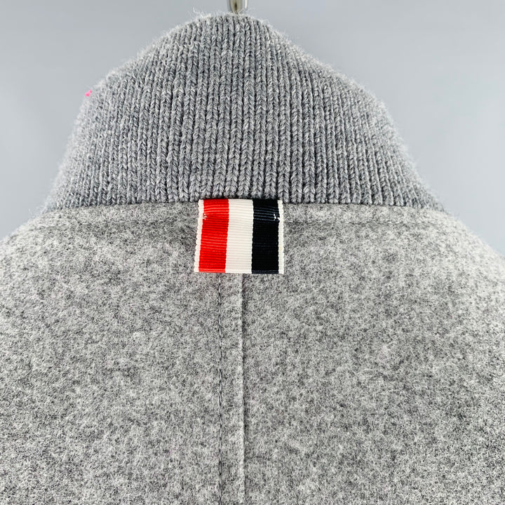 THOM BROWNE Size XL Grey White Mixed Materials Wool Varsity Jacket