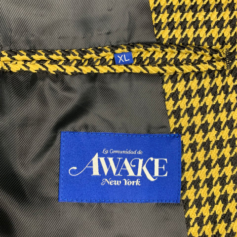 AWAKE Taille XL Jaune Noir Pied-de-Poule Laine Double Boutonnage Peak Revers Costume