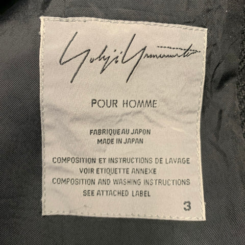 YOHJI YAMAMOTO Size L Black Twill Linen Wool Notch Lapel Coat