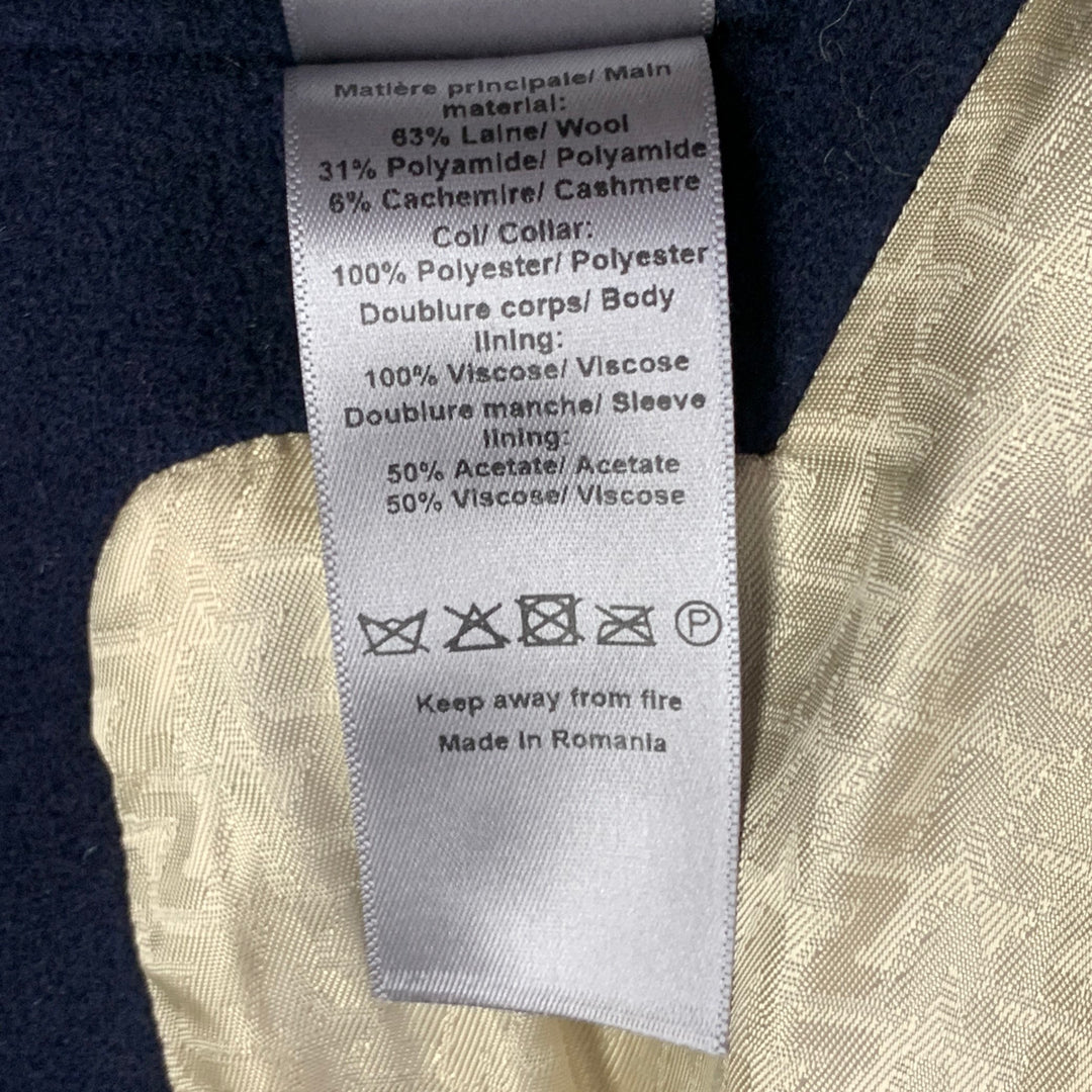 ZADIG & VOLTAIRE Size L Manon Navy Pink Wool Cashmere Blend Fur Collar Notch Lapel Coat