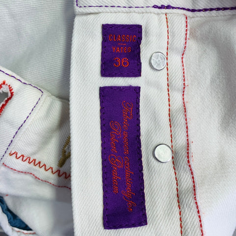 ROBERT GRAHAM Size 36 White Contrast Stitch Cotton Straight Distressed Jeans