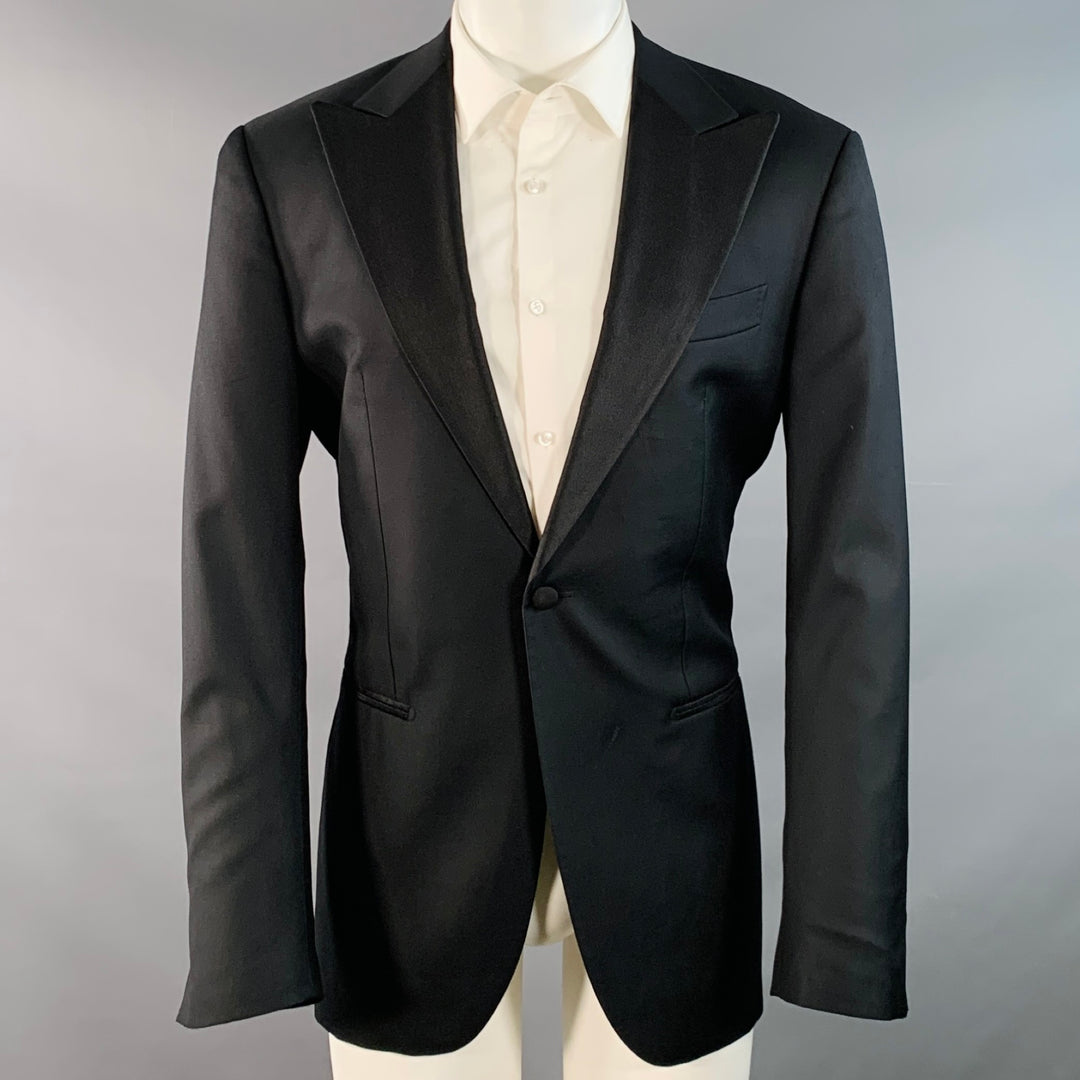 SUITSUPPLY Size 38 Long Black Wool Peak Lapel Sport Coat