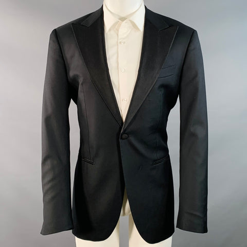 SUITSUPPLY Size 38 Long Black Wool Peak Lapel Sport Coat