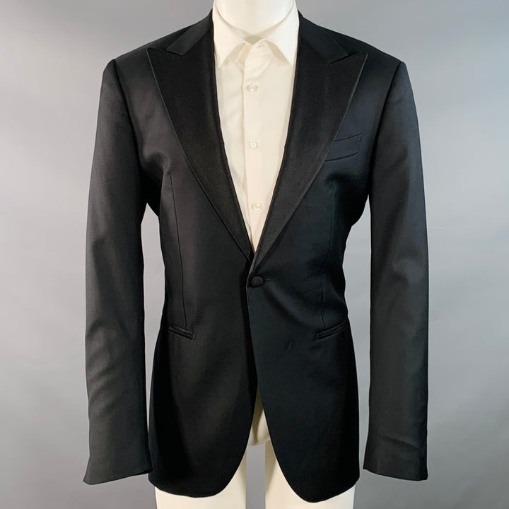 SUITSUPPLY Size 38 Long Black Wool Peak Lapel Sport Coat