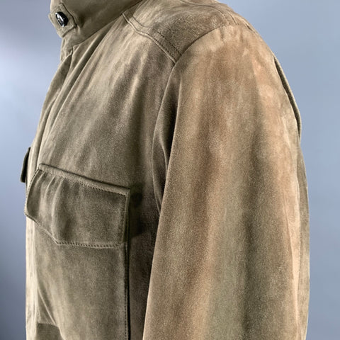 LORO PIANA Traveler Size XXL Khaki Solid Suede Field Jacket