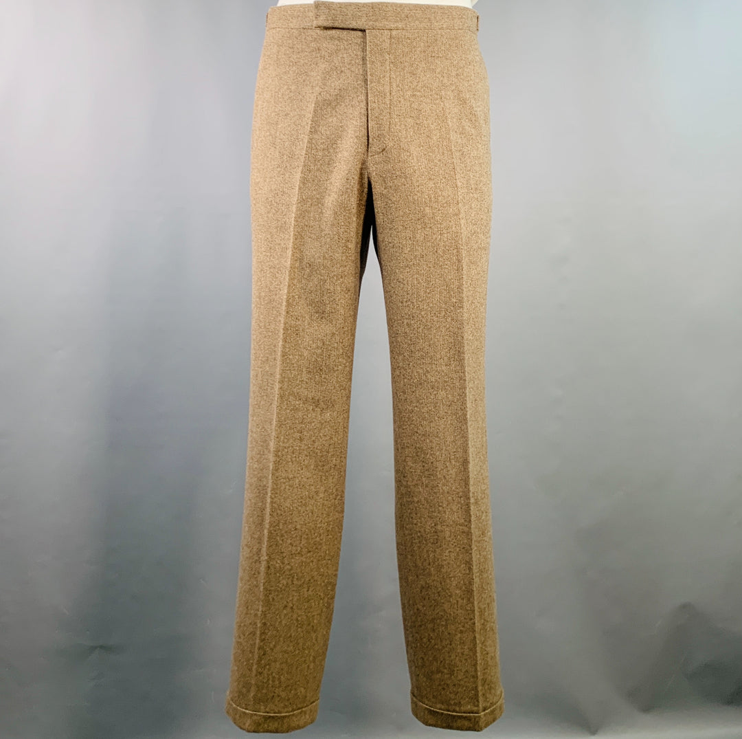 POLO by RALPH LAUREN Size 42 Long Brown Herringbone Virgin Wool Suit