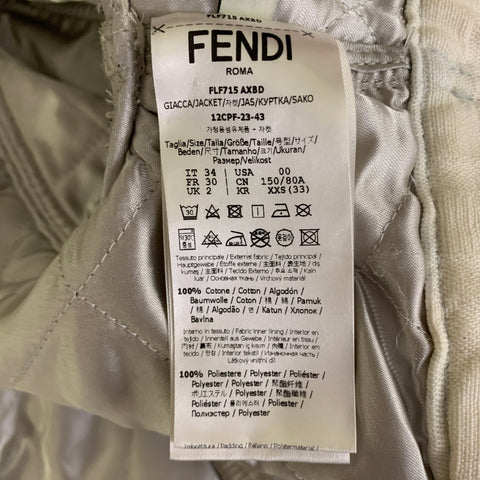 FENDI Size 0 Cream Silver Cotton Monogram Trucker Jacket
