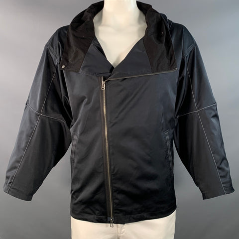 GLAMB Size L Black White Polyester Blend Contrast Stitch Hooded Jacket