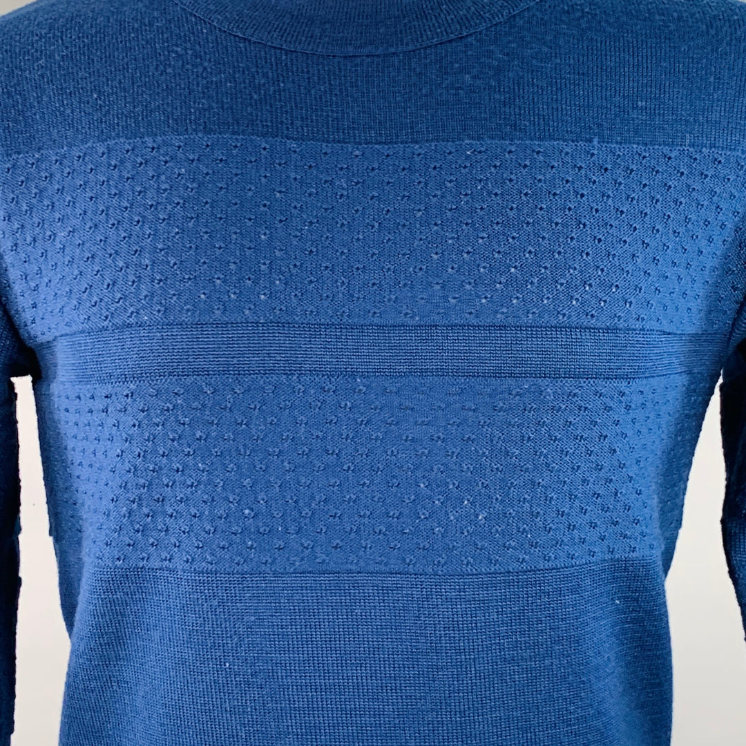S.N.S HERNING Size M Blue Knit Stripe Wool Crew Neck Sweater