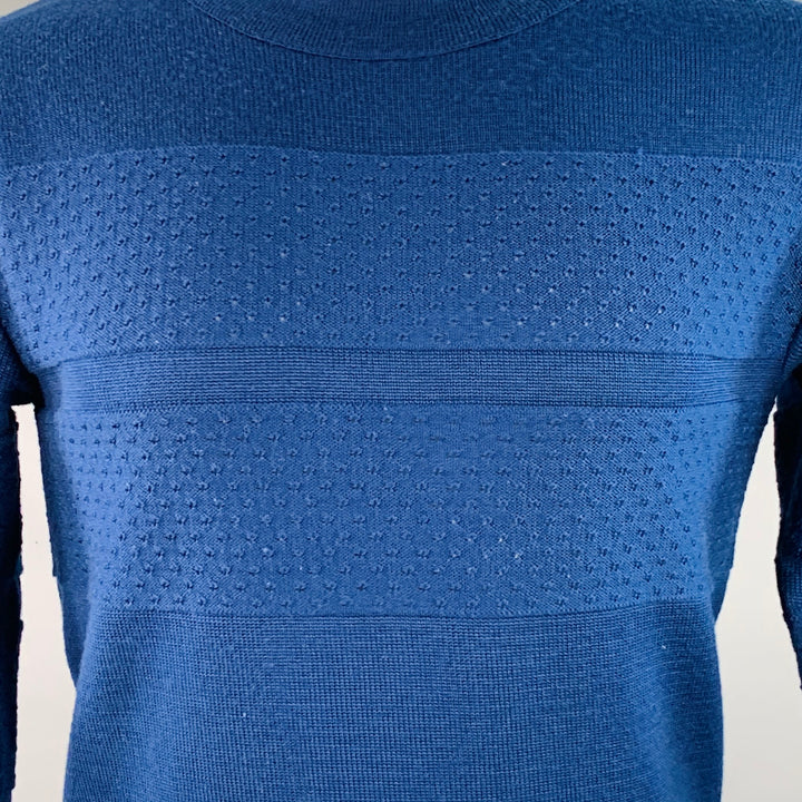 S.N.S HERNING Size M Blue Knit Stripe Wool Crew Neck Sweater