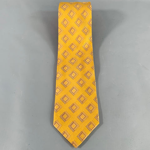 WILKES BASHFORD Brown Mustard Diamond Jacquard Silk Tie