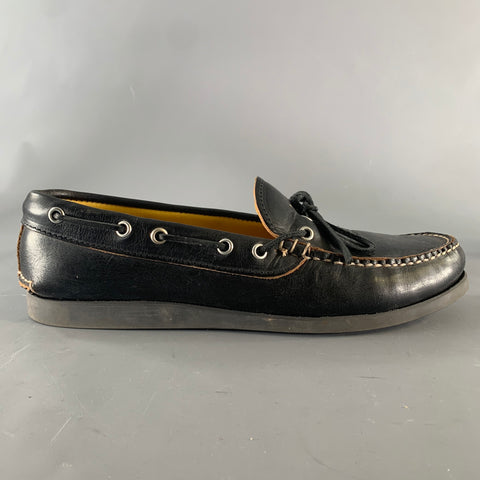 QUODDY Size 10.5 Black Yellow Leather Boat Shoe Loafers