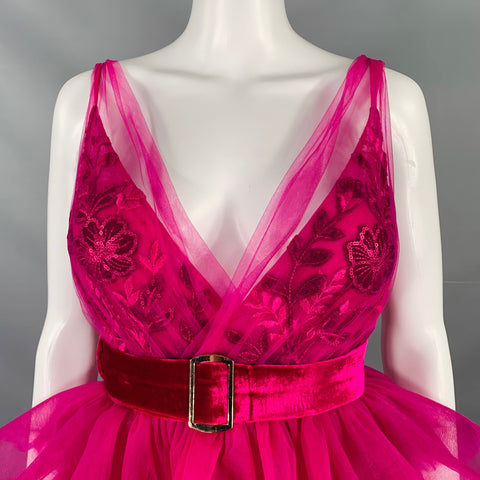 TEUTA MATOSHI Size S Purple Fuchsia Tulle Ruffled Sleeveless Gown