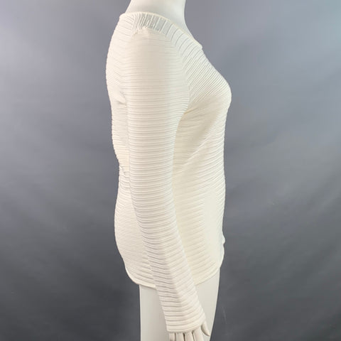 HUGO BOSS Size L White Viscose Blend Ribbed Long Sleeve Casual Top