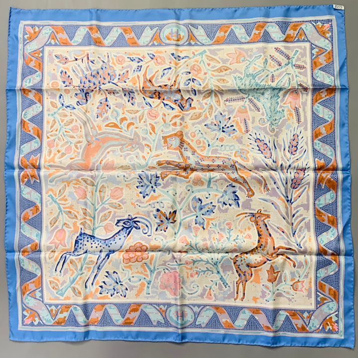 HERMES Pavement Blue Multi Color Mosaic Print Square Silk Scarf Shawl