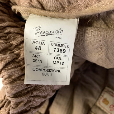 MARCO PESCAROLO Size 32 Brown Grey Dyed Linen Elastic Waistband Casual Pants