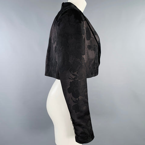 ERDEM Size 8 Black Wool Blend Floral Peak Lapel Jacket Blazer