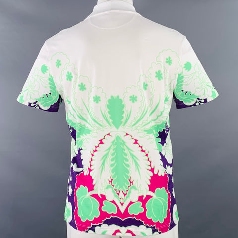 VALENTINO Size M White Purple Green Abstract Floral Print Cotton Buttoned Polo