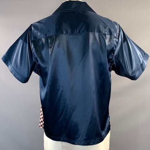 ENFANTS RICHES DEPRIMES Size XL Navy Burgundy & White Silk Short Sleeve Shirt