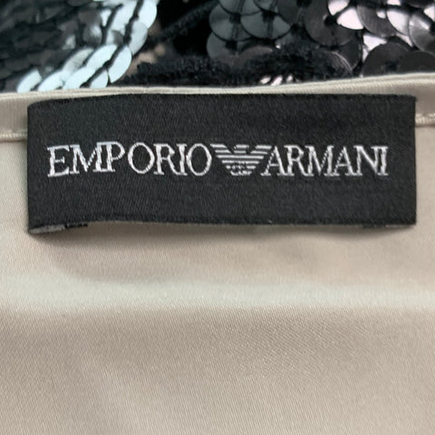 EMPORIO ARMANI Taille 4 Robe de cocktail sans manches à paillettes en polyester crème noir