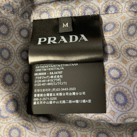 PRADA Size M Grey Navy & Gold Circles Silk Camp Short Sleeve Shirt