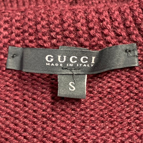 GUCCI Vintage Size S Burgundy Wool Blend Knit Puff Shoulder Tie Cardigan