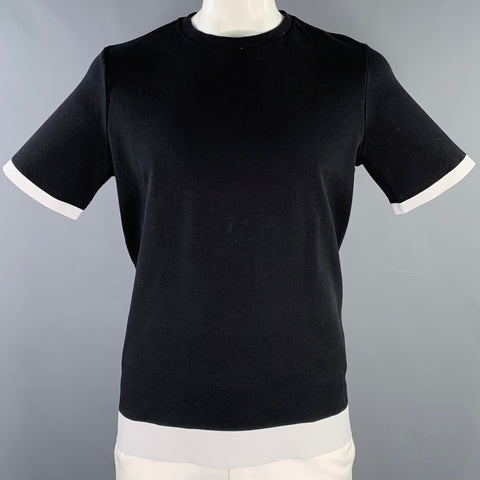 THEORY Size XL Black White Contrast Trim Cotton Crew Neck T-shirt