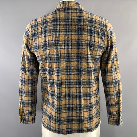 PURE BLUE JAPAN Size L Tan Blue Plaid Cotton Button Up Long Sleeve Shirt