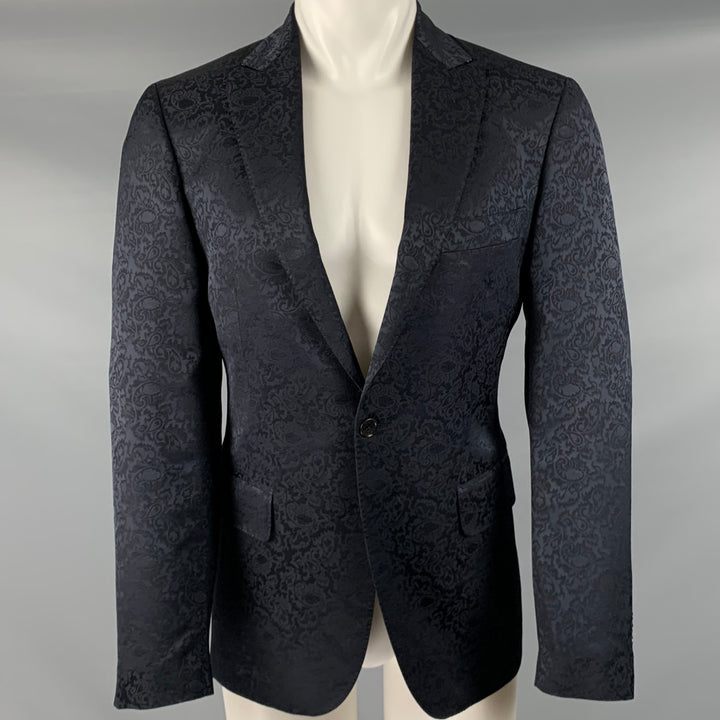 ETRO Size 40 Black Paisley Wool Blend Peak Lapel Sport Coat