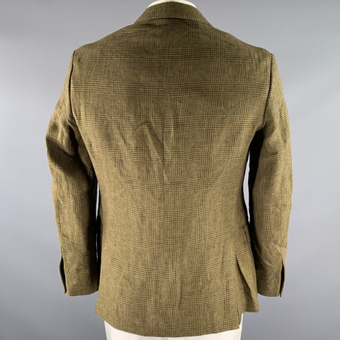 RALPH LAUREN Size 42 Green Olive Glen Check Linen Notch Lapel Sport Coat