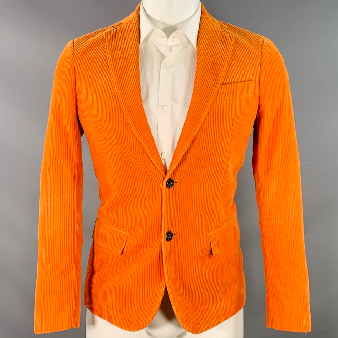 R13 Size 38 Orange Corduroy Cotton Notch Lapel Sport Coat