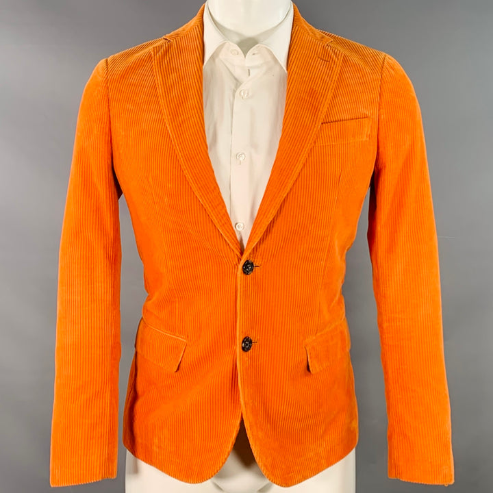 R13 Size 38 Orange Corduroy Cotton Notch Lapel Sport Coat