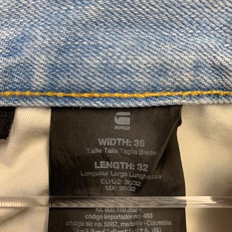 G-STAR Size 36 Blue Distressed Cotton Tapered Button Fly Jeans