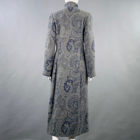 RALPH LAUREN Size M Grey Blue Wool Paisley Hidden Buttons Coat