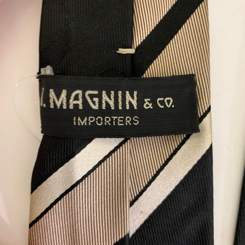 LANVIN Black Mauve Diagonal Stripe Silk Tie