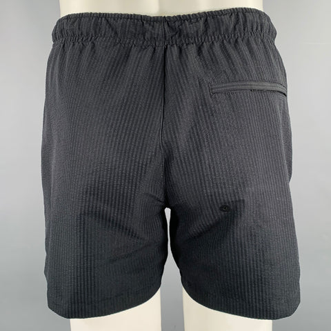 THEORY Size XS -Jace Splash- Black Stripe Polyester Zip Pockets Swim Trunks