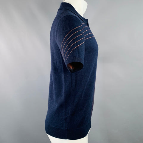 REISS Size S Kade Navy Copper Lines Viscose Blend Zip Up Polo