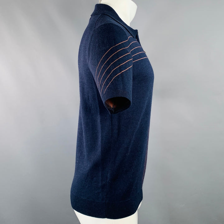 REISS Size S Kade Navy Copper Lines Viscose Blend Zip Up Polo