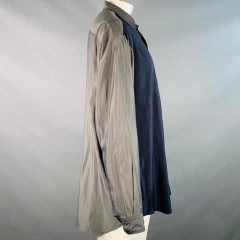 COMME des GARCONS Vintage Size XXL Navy White Stripe Nylon Oversized Long Sleeve Shirt