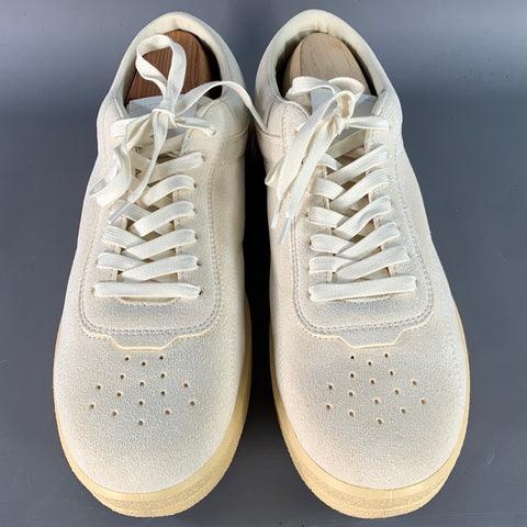 JIL SANDER Size 12 Natural Textured Suede Low Top Lace-Up Sneakers