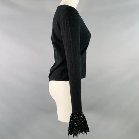 RALPH LAUREN Size M Black Cashmere Beaded V-Neck Dress Top