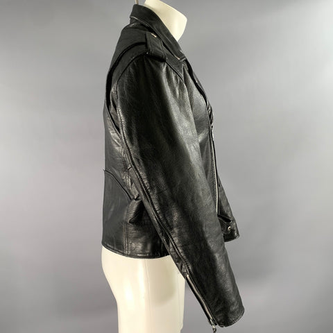 UNIK Size 42 Black Leather Moto Racer Jacket