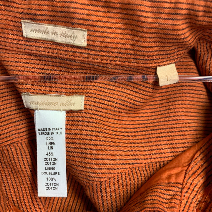 MASSIMO ALBA Size L Orange Black Stripe Linen Cotton Long Sleeve Shirt
