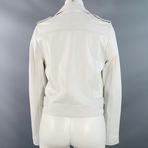 WALTER BAKER Size S White Leather Lambskin Zip Pockets Biker Jacket