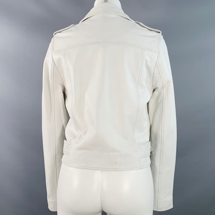 WALTER BAKER Size S White Leather Lambskin Zip Pockets Biker Jacket