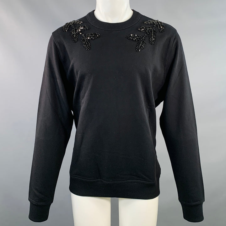 BURBERRY Size M Black Crystal Embellishment Cotton Crew Neck Sweatshirt