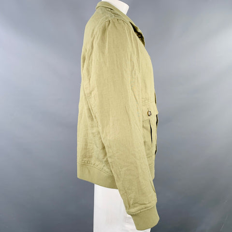 VALSTAR Size 46 Valstarino Green Olive Linen Bomber Jacket