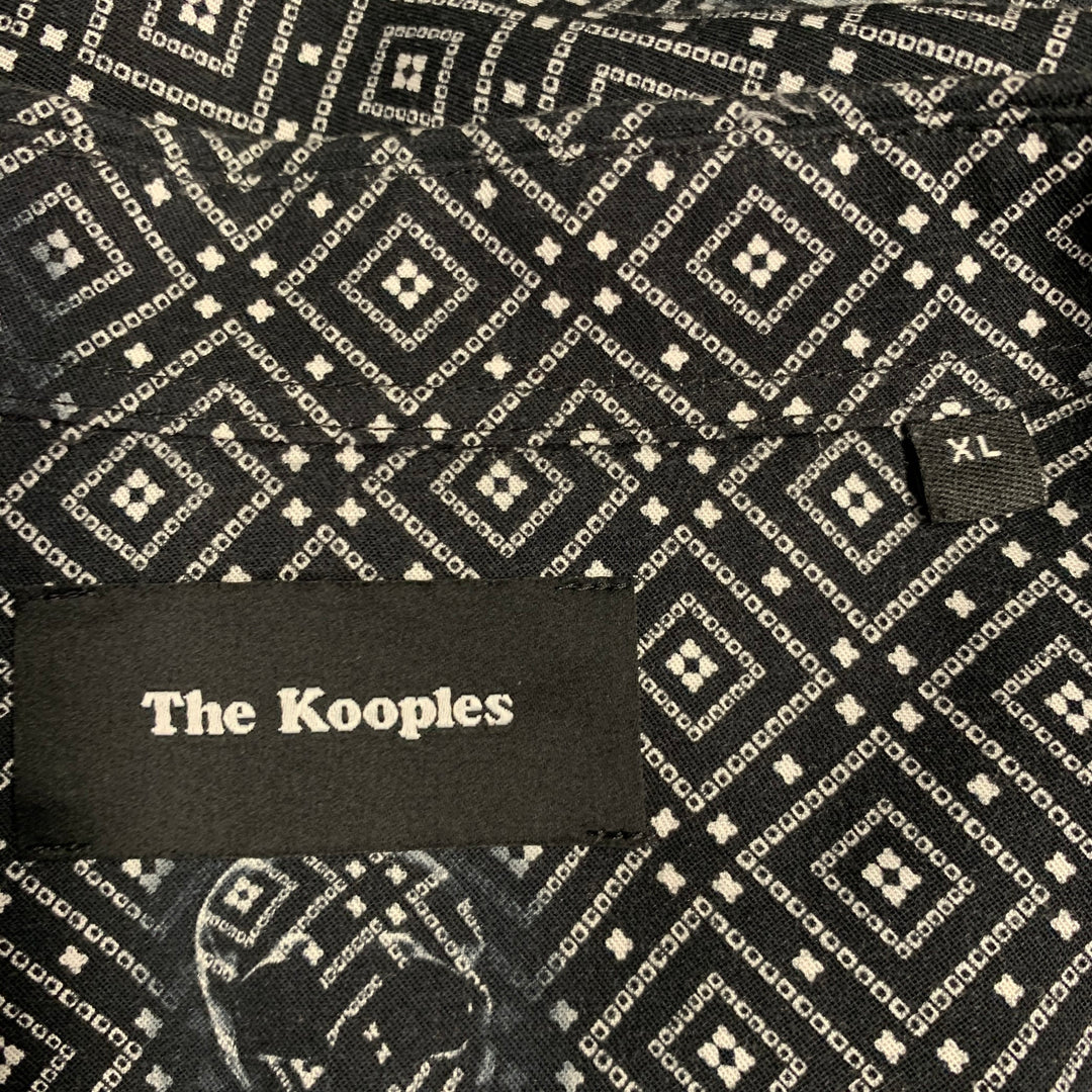 THE KOOPLES Size XL Black White Skulls Viscose Snaps Long Sleeve Shirt