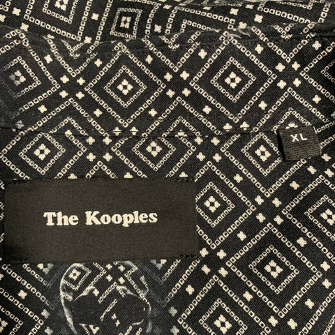 THE KOOPLES Size XL Black White Skulls Viscose Snaps Long Sleeve Shirt