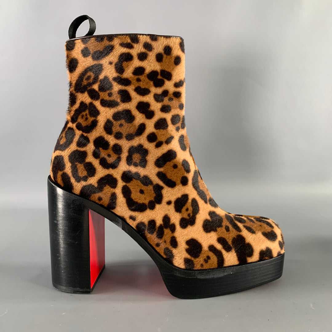 CHRISTIAN LOUBOUTIN Size 9 Brown Tan Animal Print Leather Platform Boots